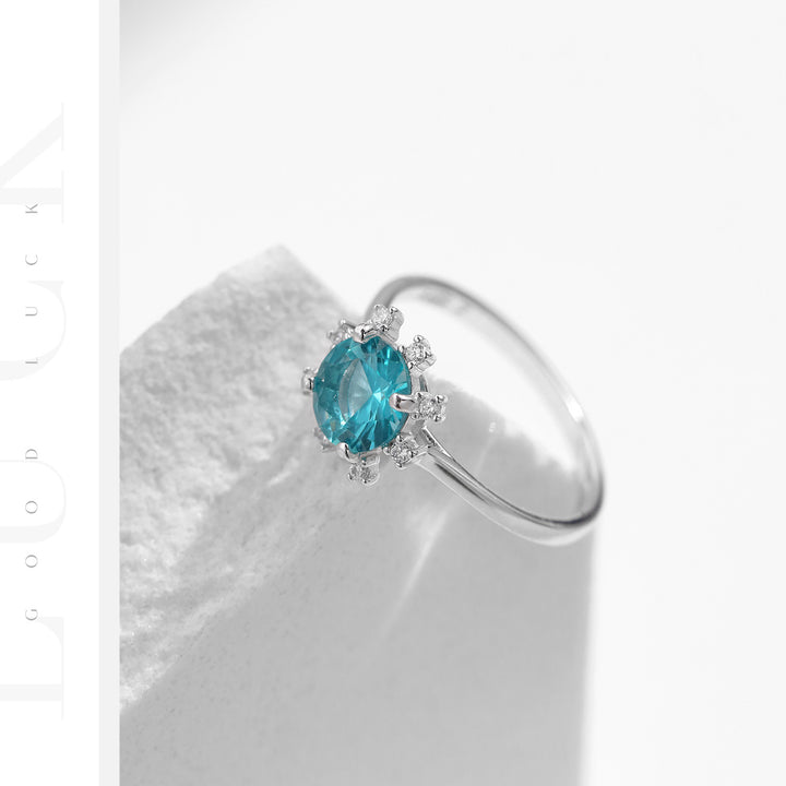 Bague en argent sterling S925 avec tourmaline Paraiba et tournesol Olivenorma
