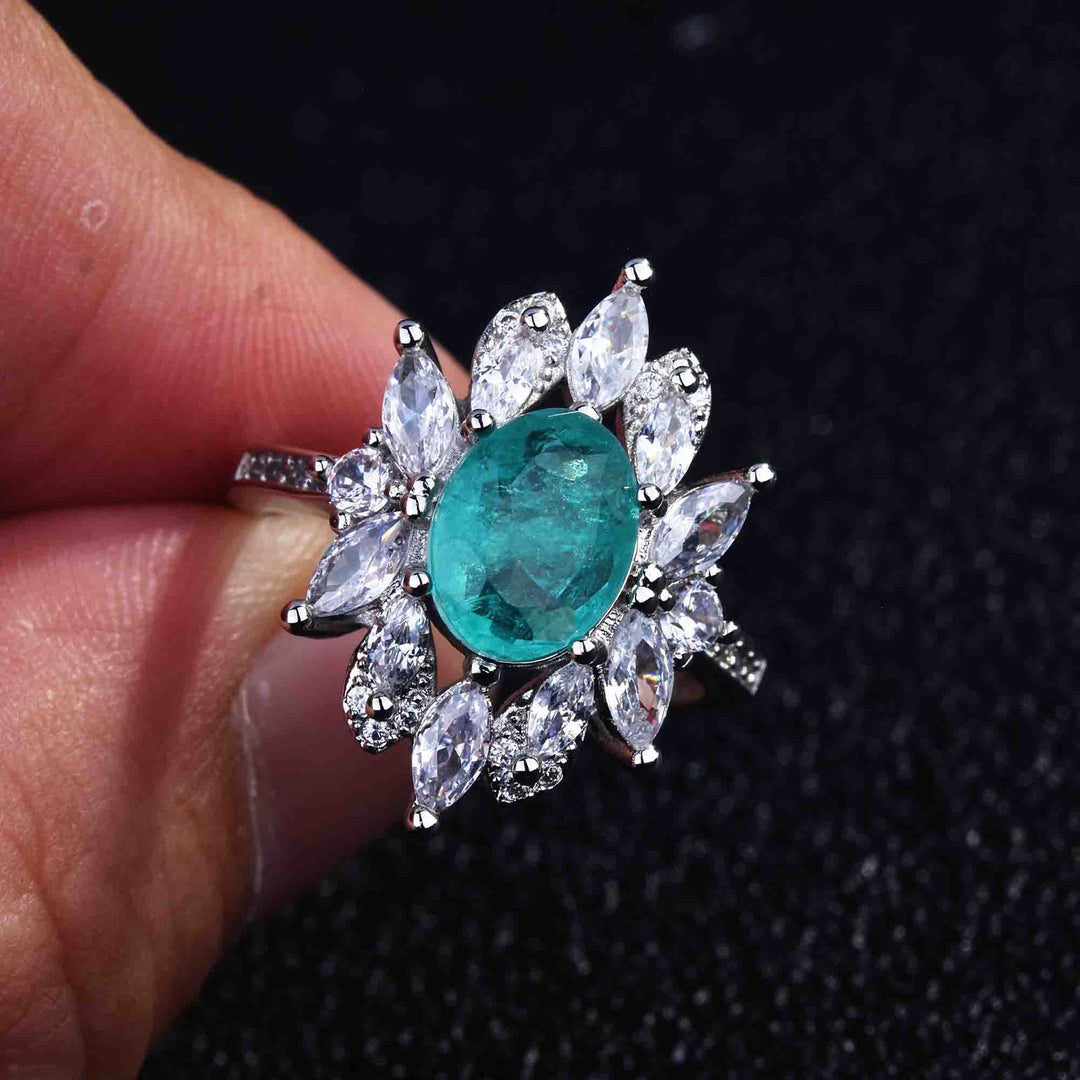 Bague ajustable Olivenorma avec diamant simulé en tourmaline Paraiba