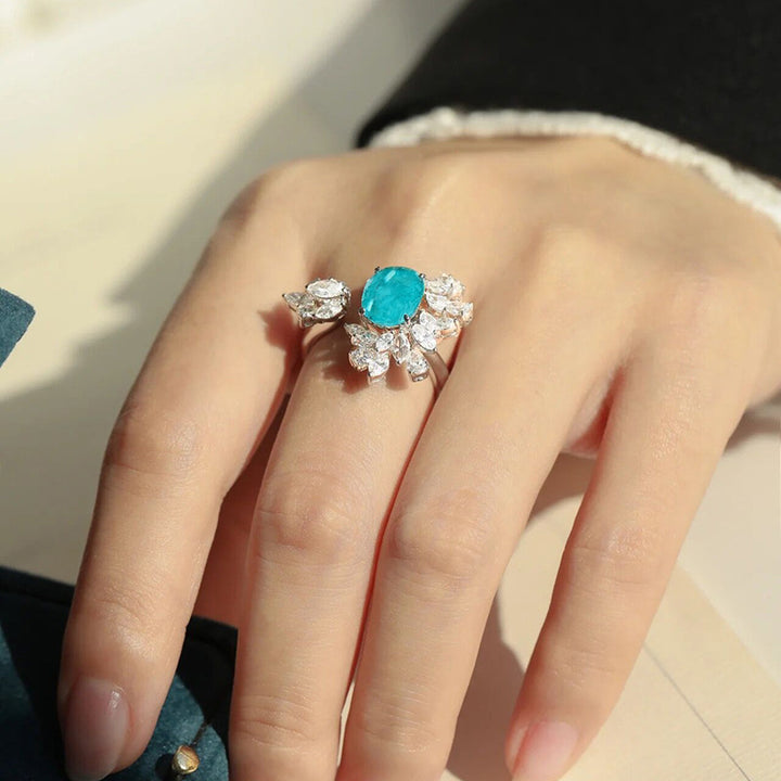 Bague ajustable avec décor de feuille de tourmaline Olivenorma Paraiba