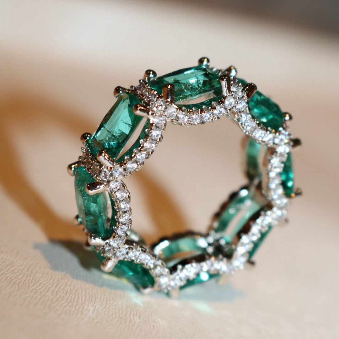 Bague d'éternité complète en tourmaline Paraiba bleu océan Olivenorma