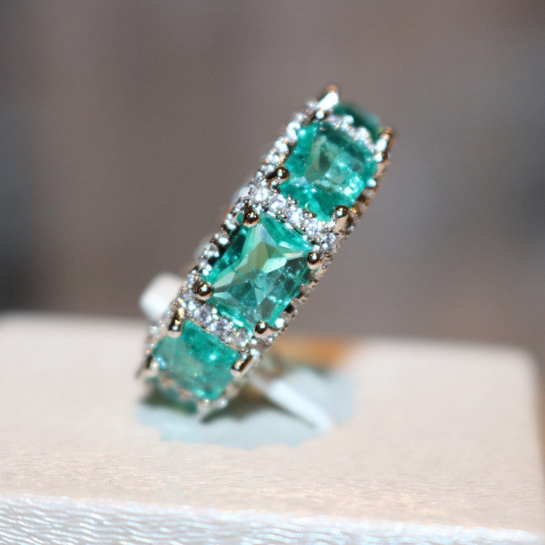 Bague d'éternité complète en tourmaline Paraiba bleu océan Olivenorma