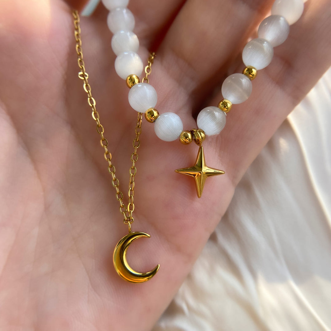 Bracelet Olivenorma en pierre œil de chat, lune et étoile