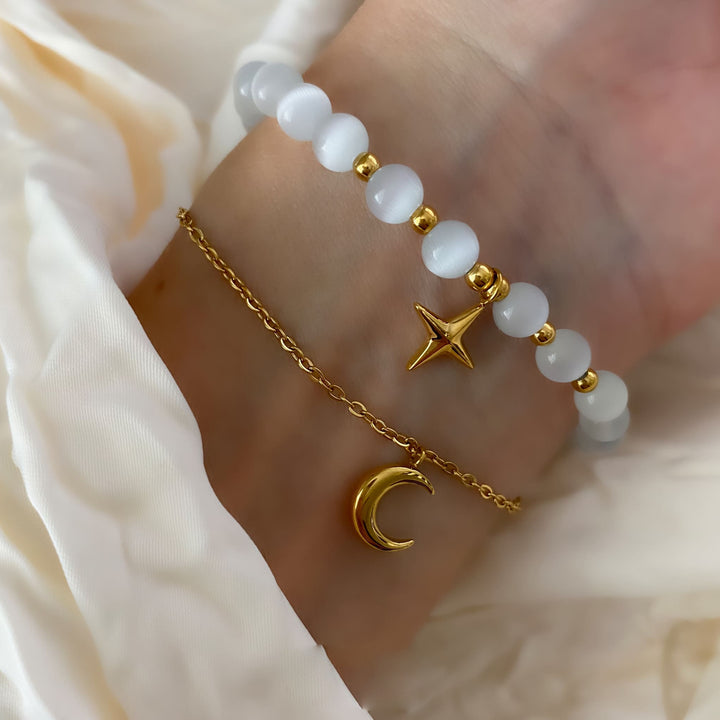 Bracelet Olivenorma en pierre œil de chat, lune et étoile