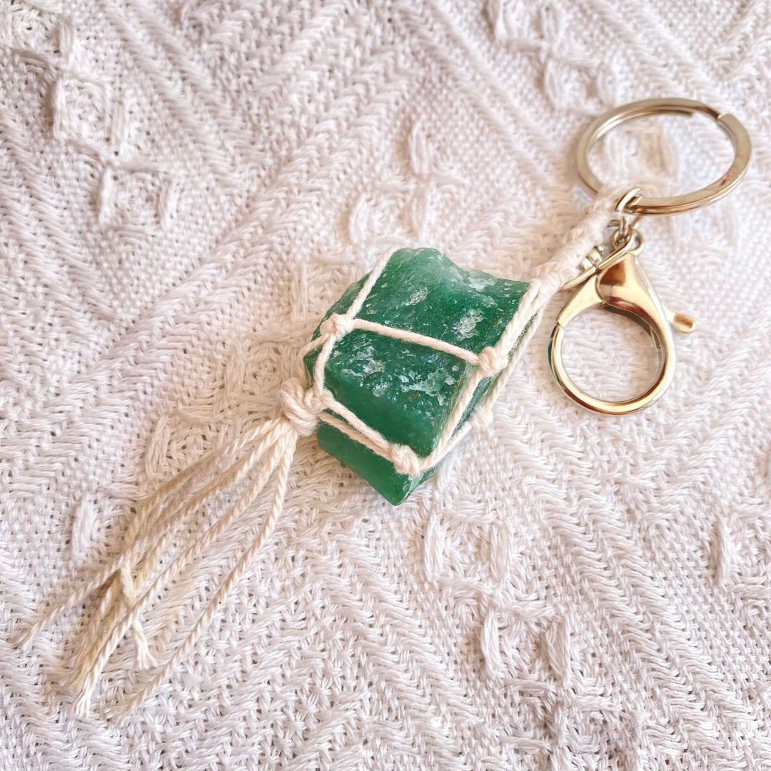 Porte-clés tissé à la main en pierre brute de cristal naturel Olivenorma