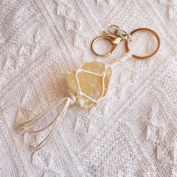 Porte-clés tissé à la main en pierre brute de cristal naturel Olivenorma
