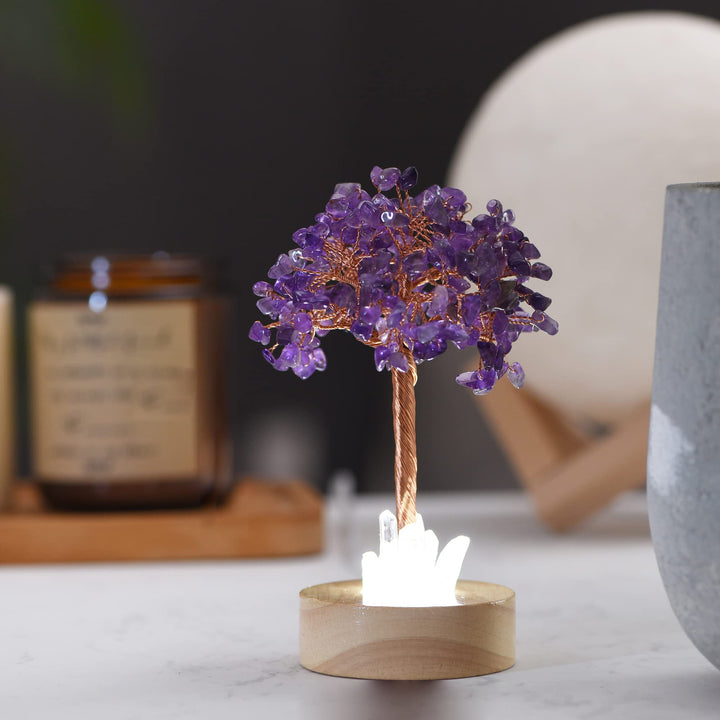 Lampe d'arbre Feng Shui en cristal d'améthyste Olivenorma