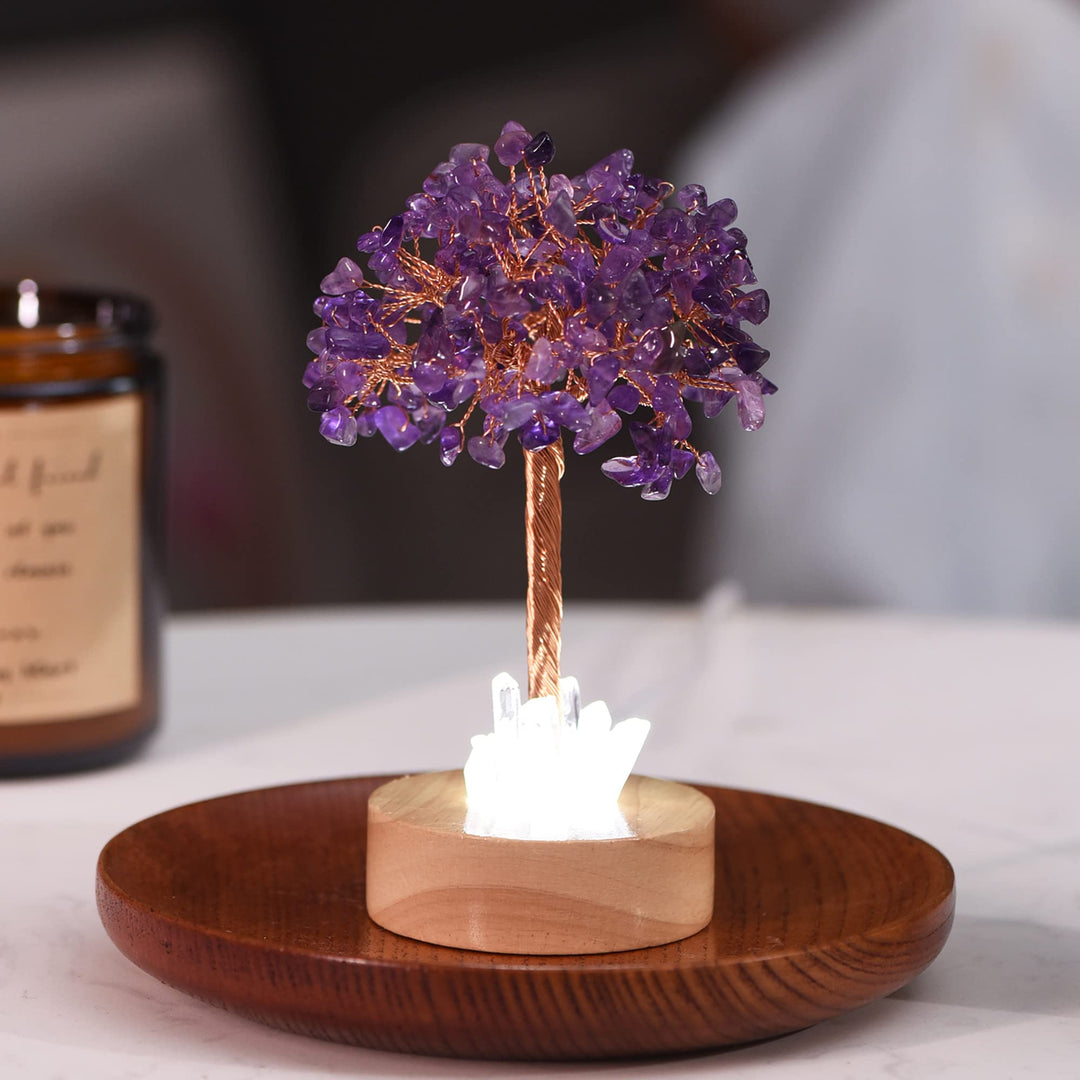 Lampe d'arbre Feng Shui en cristal d'améthyste Olivenorma