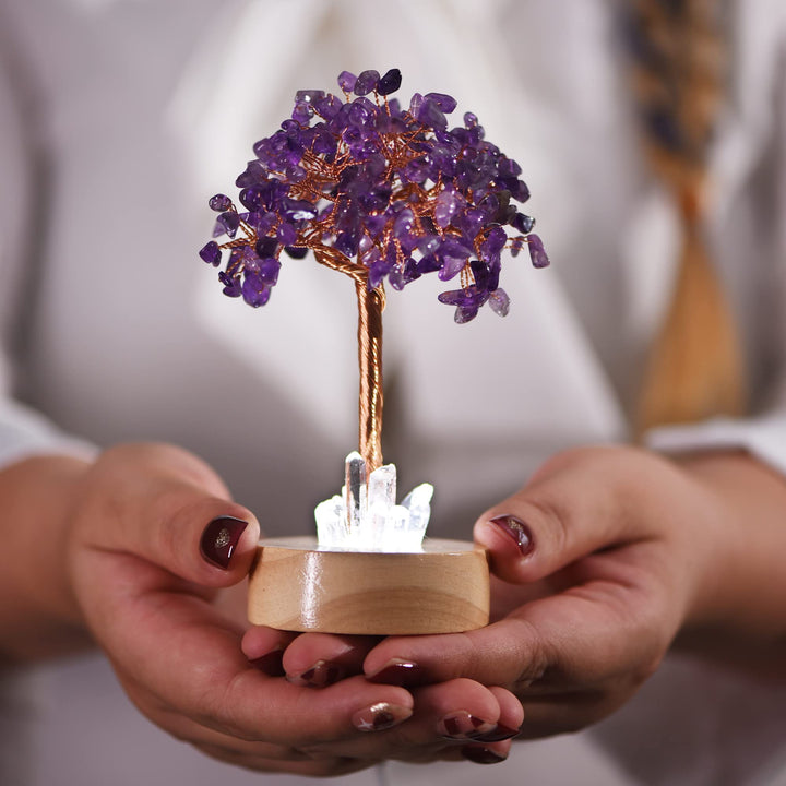 Lampe d'arbre Feng Shui en cristal d'améthyste Olivenorma