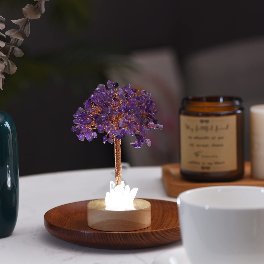 Lampe d'arbre Feng Shui en cristal d'améthyste Olivenorma