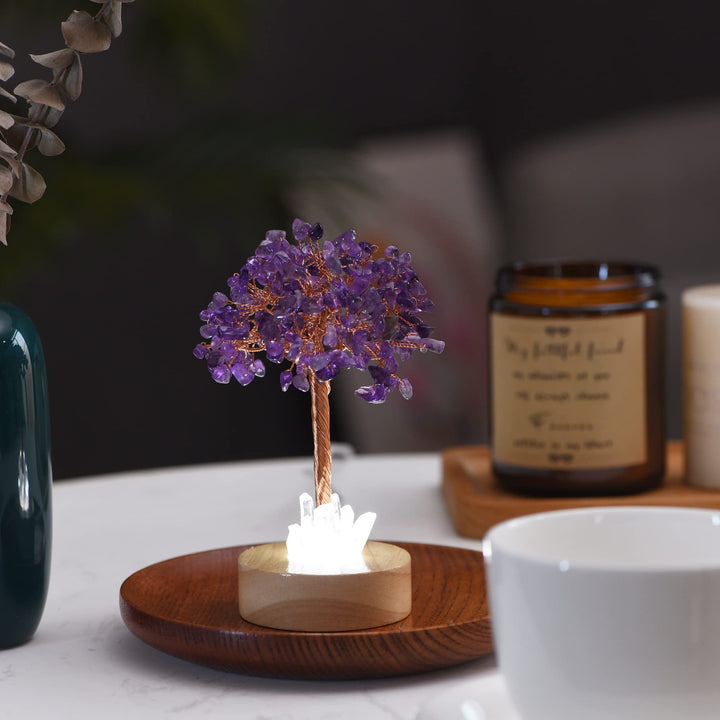 Lampe d'arbre Feng Shui en cristal d'améthyste Olivenorma