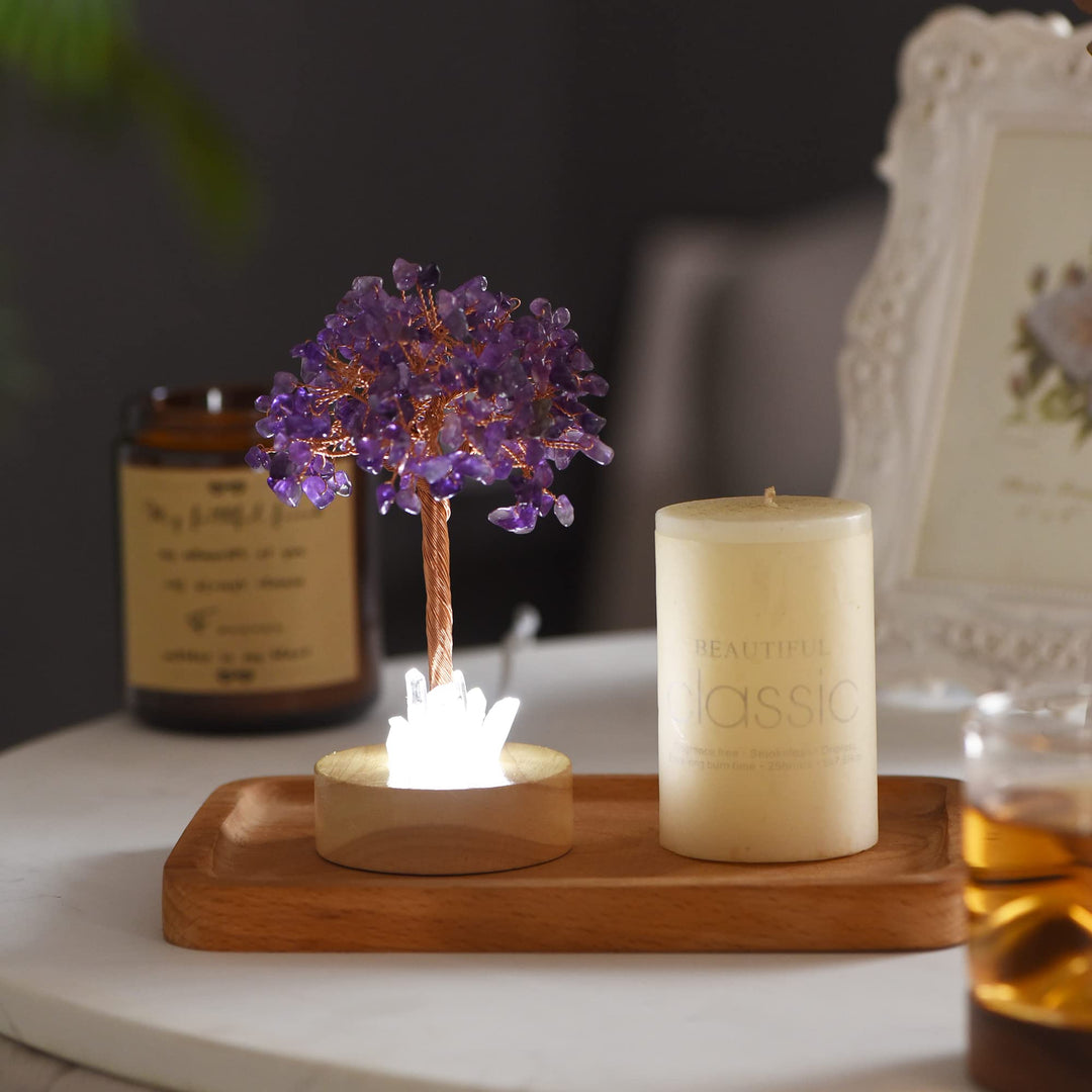 Lampe d'arbre Feng Shui en cristal d'améthyste Olivenorma
