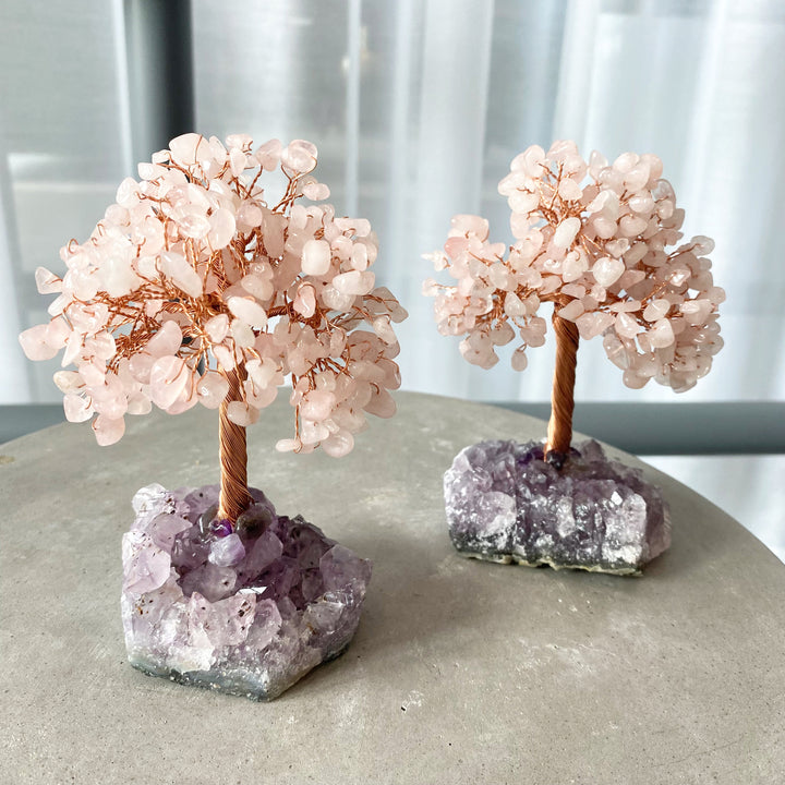 Arbre de vie en quartz rose Olivenorma avec base en améthyste Arbre Feng Shui