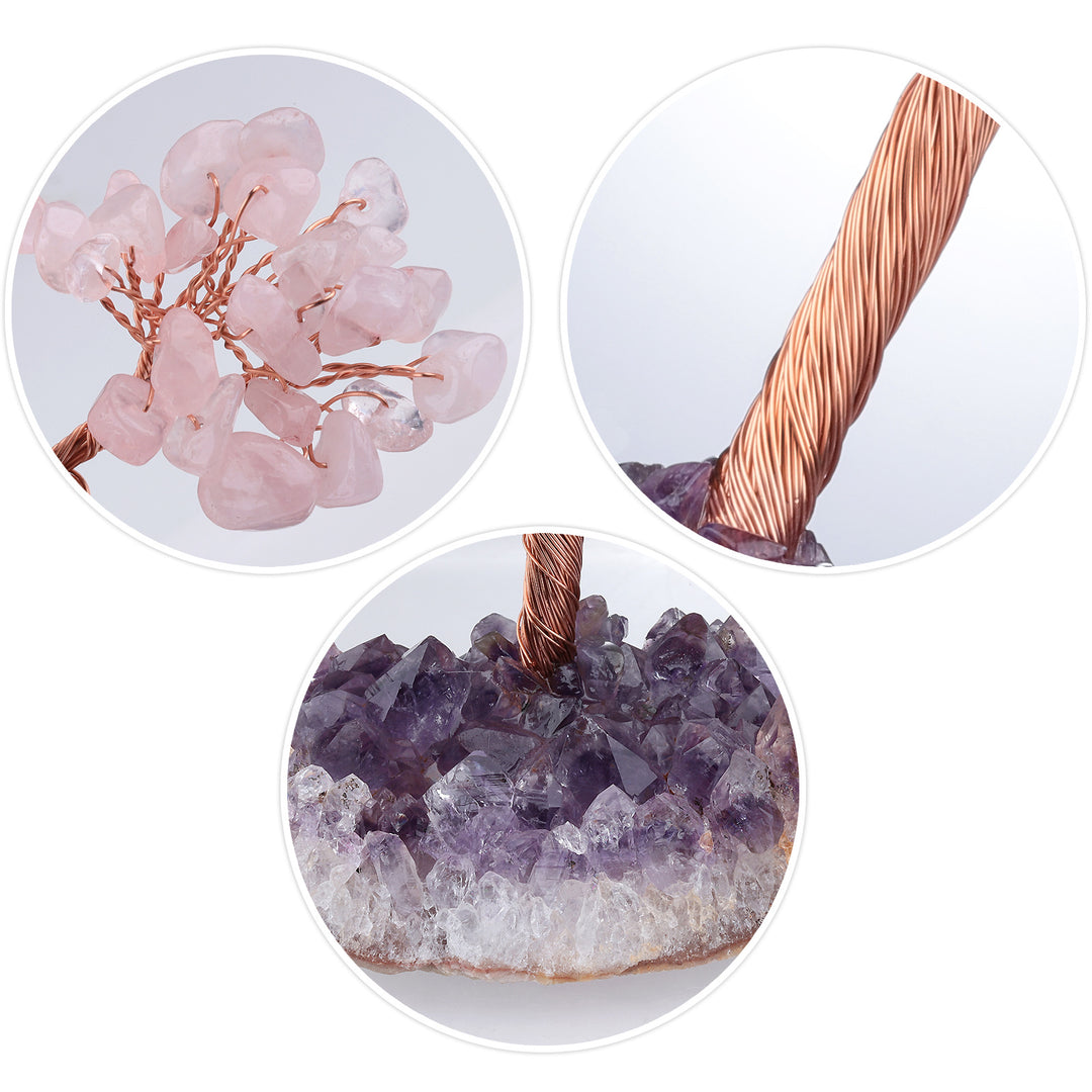 Arbre de vie en quartz rose Olivenorma avec base en améthyste Arbre Feng Shui