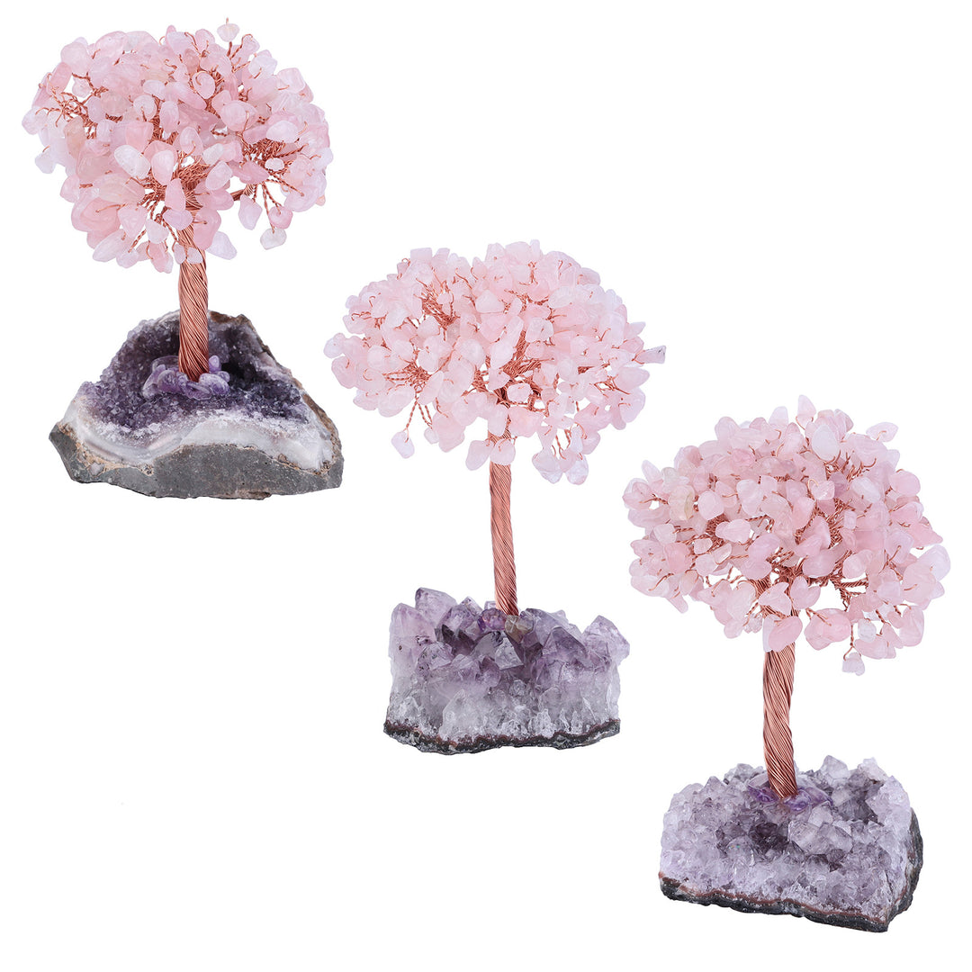 Arbre de vie en quartz rose Olivenorma avec base en améthyste Arbre Feng Shui