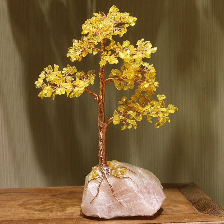Arbre Feng Shui Fortune avec base en quartz rose et citrine Olivenorma