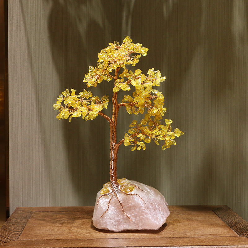 Arbre Feng Shui Fortune avec base en quartz rose et citrine Olivenorma