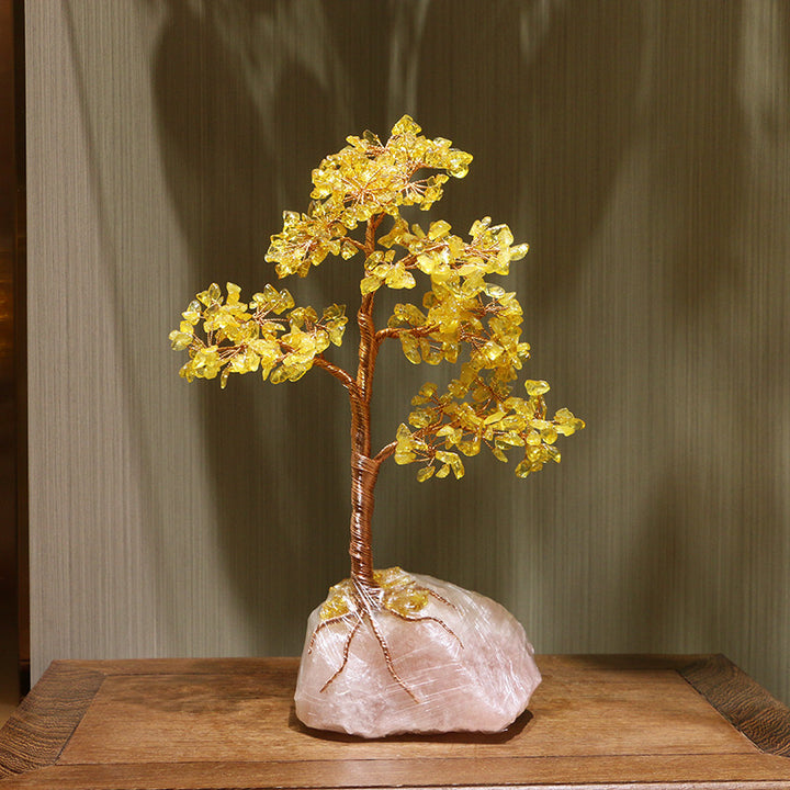 Arbre Feng Shui Fortune avec base en quartz rose et citrine Olivenorma