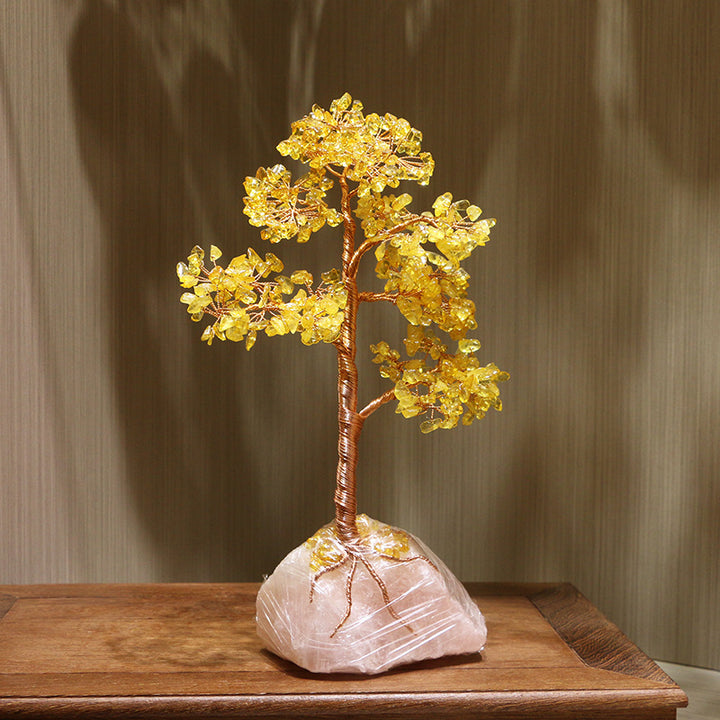 Arbre Feng Shui Fortune avec base en quartz rose et citrine Olivenorma