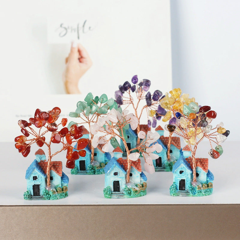 Ornements de gravier en cristal de château bleu Olivenorma Mini Arbre Feng Shui