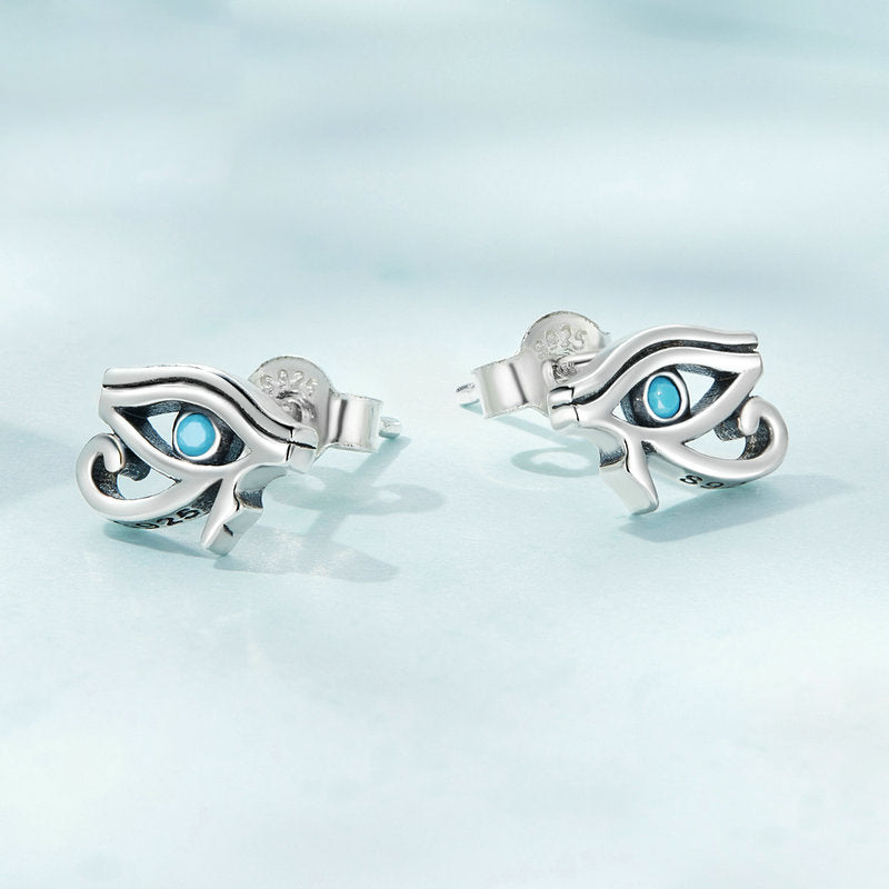 Boucles d'oreilles Olivenorma en argent sterling S925 avec œil d'Horus turquoise