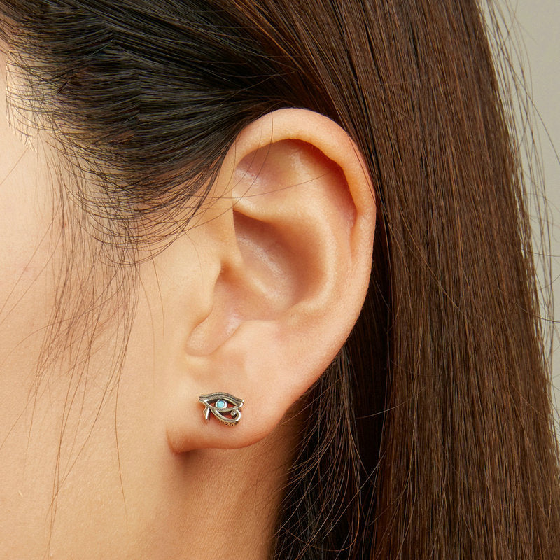 Boucles d'oreilles Olivenorma en argent sterling S925 avec œil d'Horus turquoise