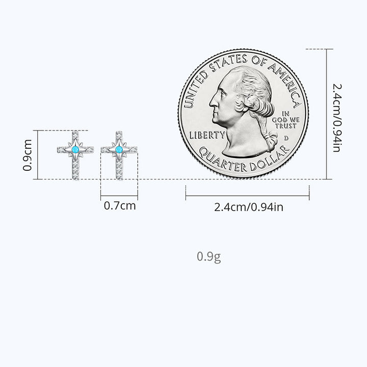Boucles d'oreilles à tige en forme de croix solaire et mauvais œil turquoise Olivenorma