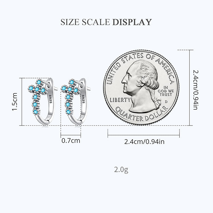 Boucles d'oreilles à tige en forme de croix solaire et mauvais œil turquoise Olivenorma