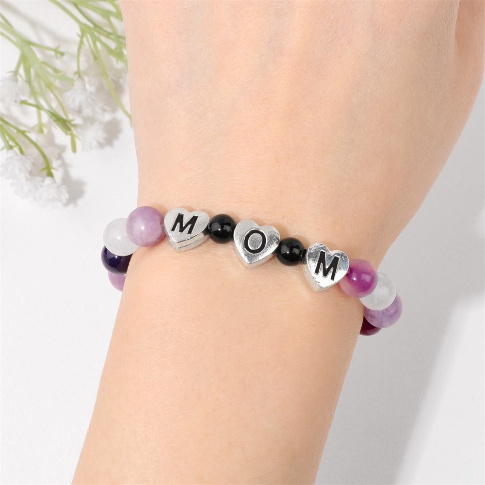 Bracelet de perles en agate violette et lépidolite Olivenorma, cadeau pour maman