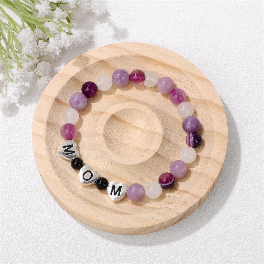 Bracelet de perles en agate violette et lépidolite Olivenorma, cadeau pour maman