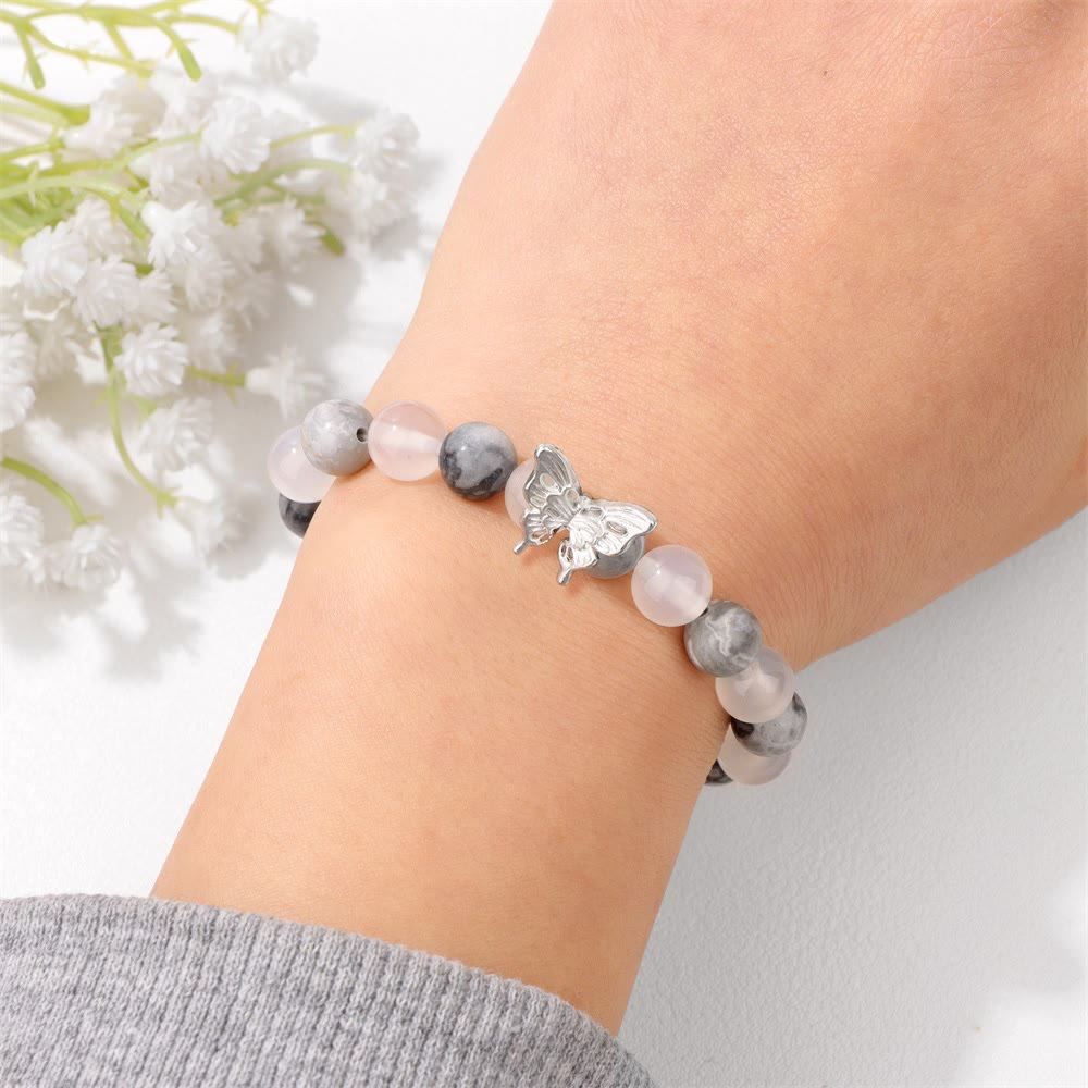 Bracelet décoratif en perles de pierre naturelle Olivenorma avec papillon