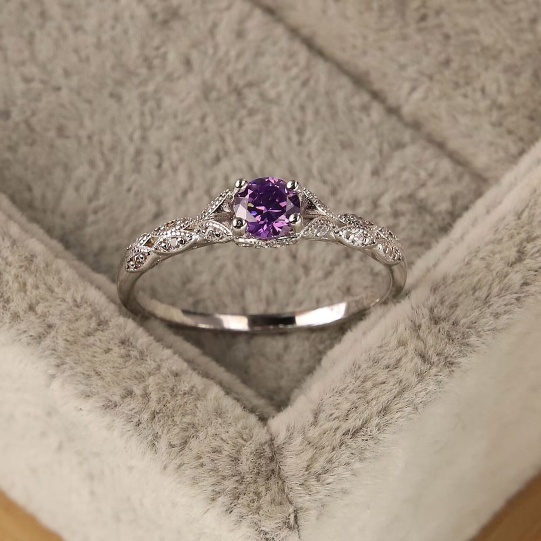 Bague simple Olivenorma avec zircone améthyste violette incrustée