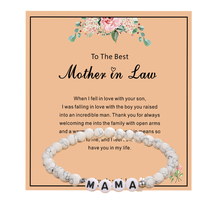 Bracelet à perles à motif lettre Mama blanc turquoise Olivenorma