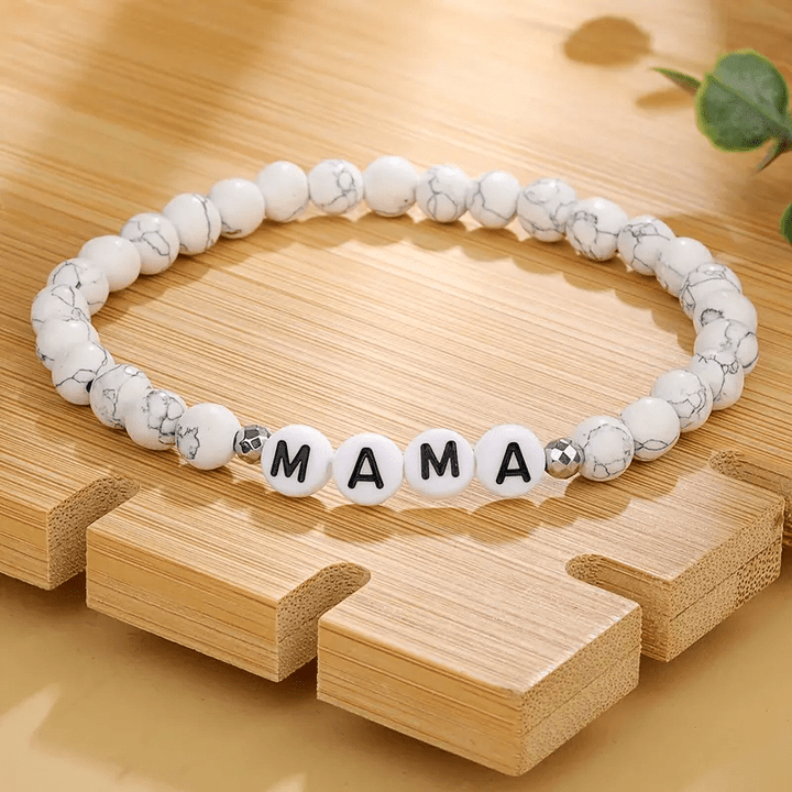 Bracelet à perles à motif lettre Mama blanc turquoise Olivenorma