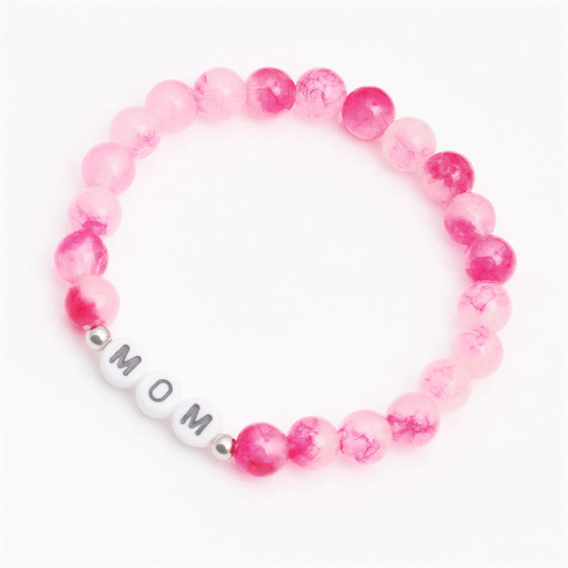 Bracelet en perles de quartz rose fleur de cerisier Olivenorma « MOM »