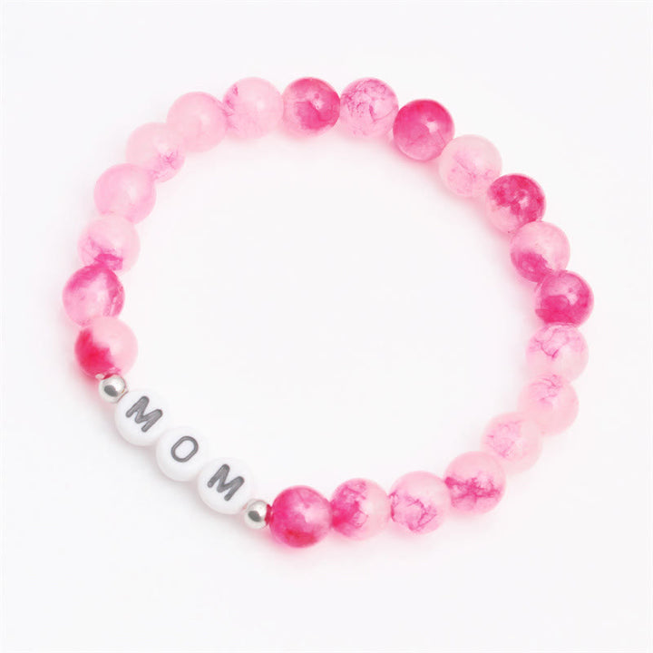 Bracelet en perles de quartz rose fleur de cerisier Olivenorma « MOM »
