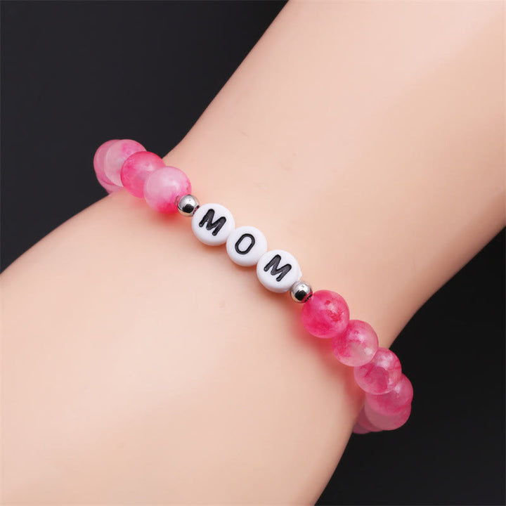 Bracelet en perles de quartz rose fleur de cerisier Olivenorma « MOM »