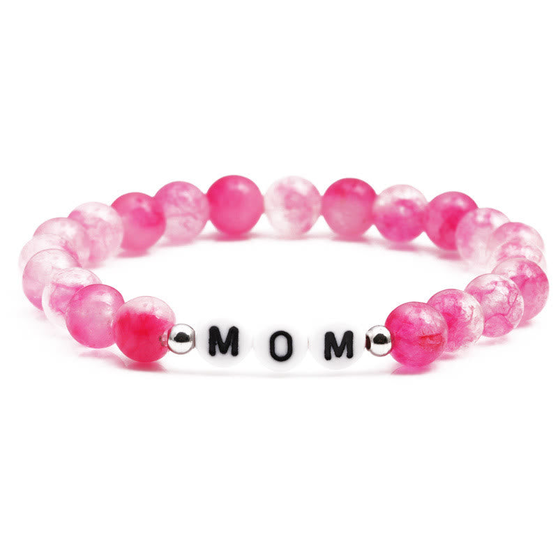 Bracelet en perles de quartz rose fleur de cerisier Olivenorma « MOM »