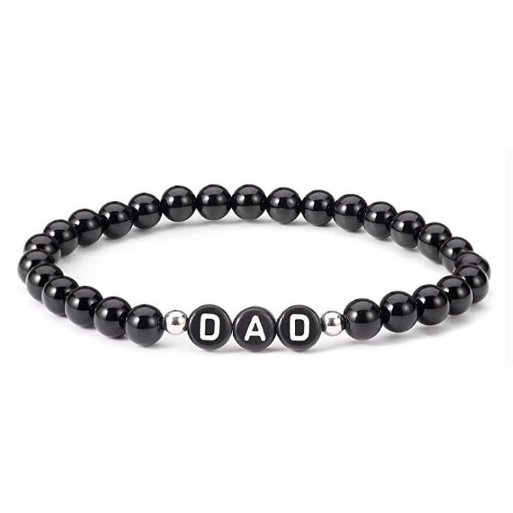 Bracelet de perles en onyx noir et obsidienne turquoise blanche Olivenorma « MOM »