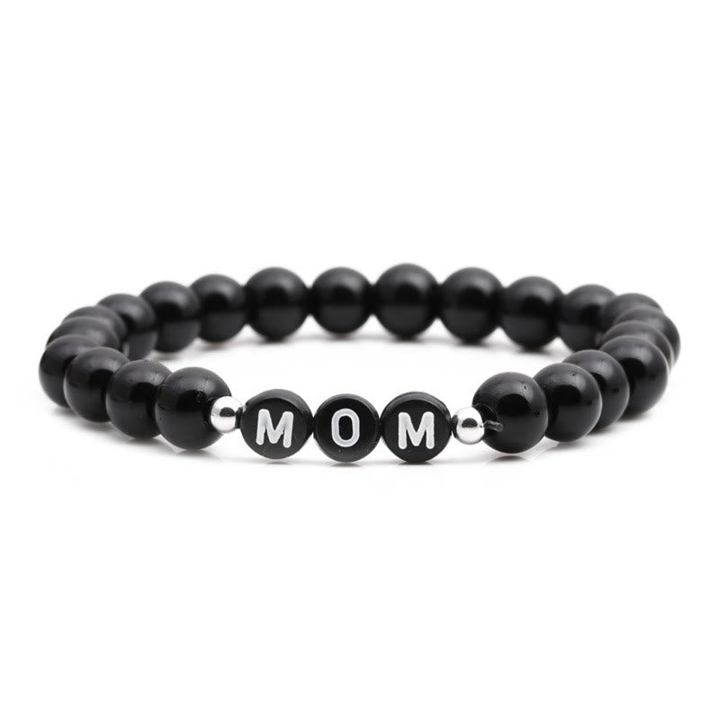 Bracelet de perles en onyx noir et obsidienne turquoise blanche Olivenorma « MOM »