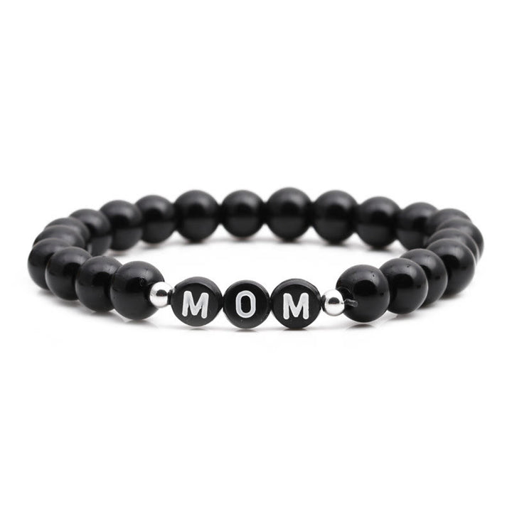 Bracelet de perles en onyx noir et obsidienne turquoise blanche Olivenorma « MOM »