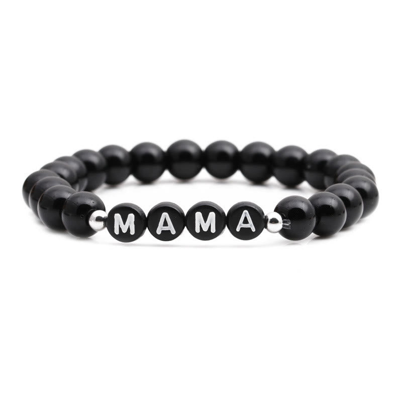 Bracelet de perles en onyx noir et obsidienne turquoise blanche Olivenorma « MOM »