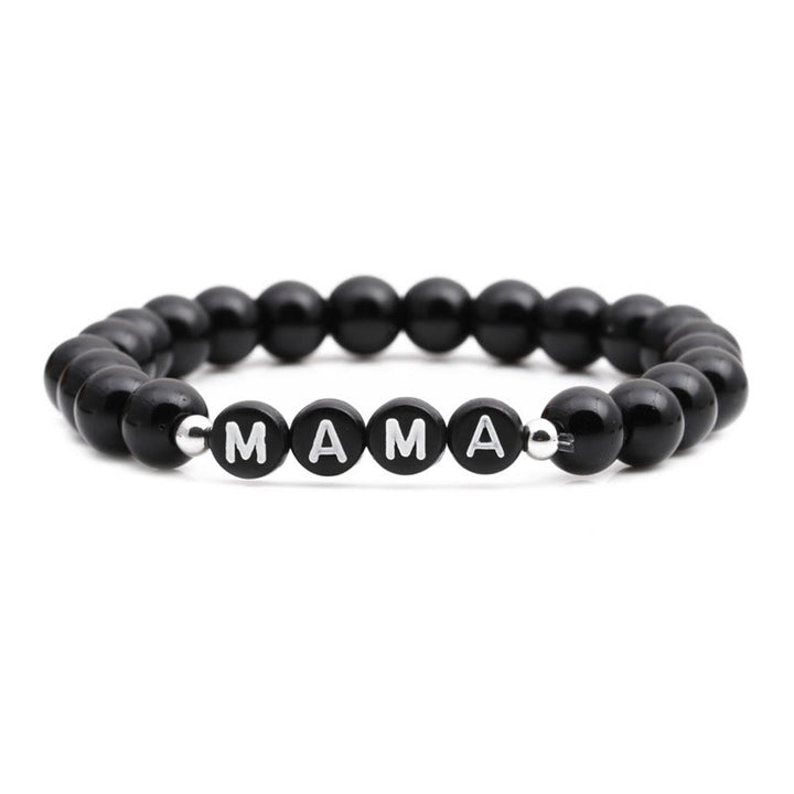 Bracelet de perles en onyx noir et obsidienne turquoise blanche Olivenorma « MOM »