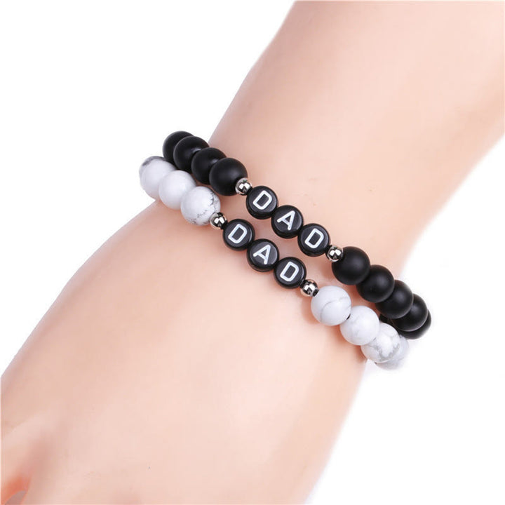 Bracelet de perles en onyx noir et obsidienne turquoise blanche Olivenorma « MOM »