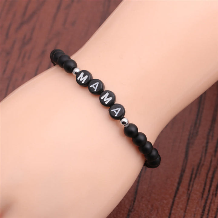 Bracelet de perles en onyx noir et obsidienne turquoise blanche Olivenorma « MOM »