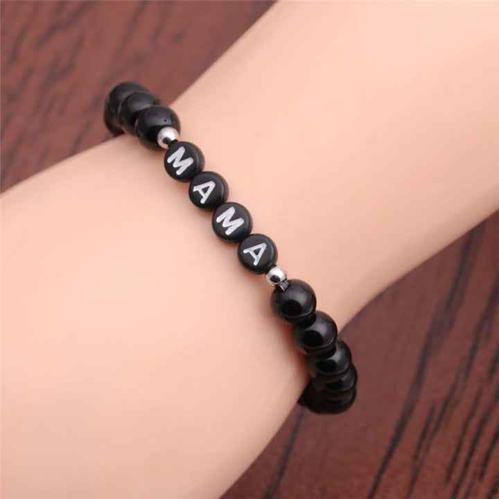 Bracelet de perles en onyx noir et obsidienne turquoise blanche Olivenorma « MOM »