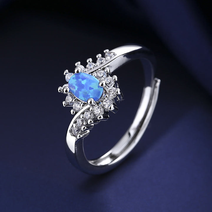 Bague ajustable en opale bleue « Surrounding » Olivenorma