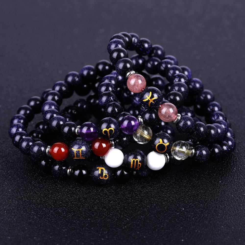 Bracelet de protection et de guérison du zodiaque en grès bleu Olivenorma