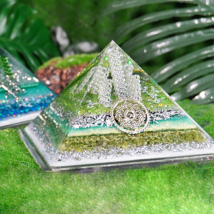Pyramide d'orgone de guérison en péridot préhnite Olivenorma