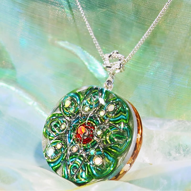 Collier en quartz rutile vert et opale de feu Olivenorma