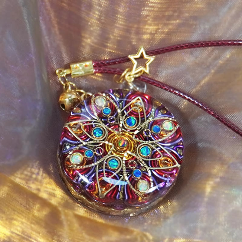 Collier amulette orgone en jaspe rouge et opale Olivenorma